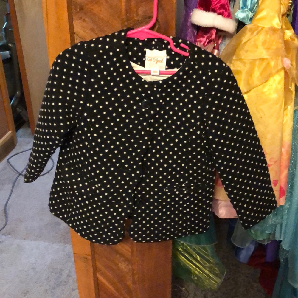 Cat and jack black and white polka dot coat